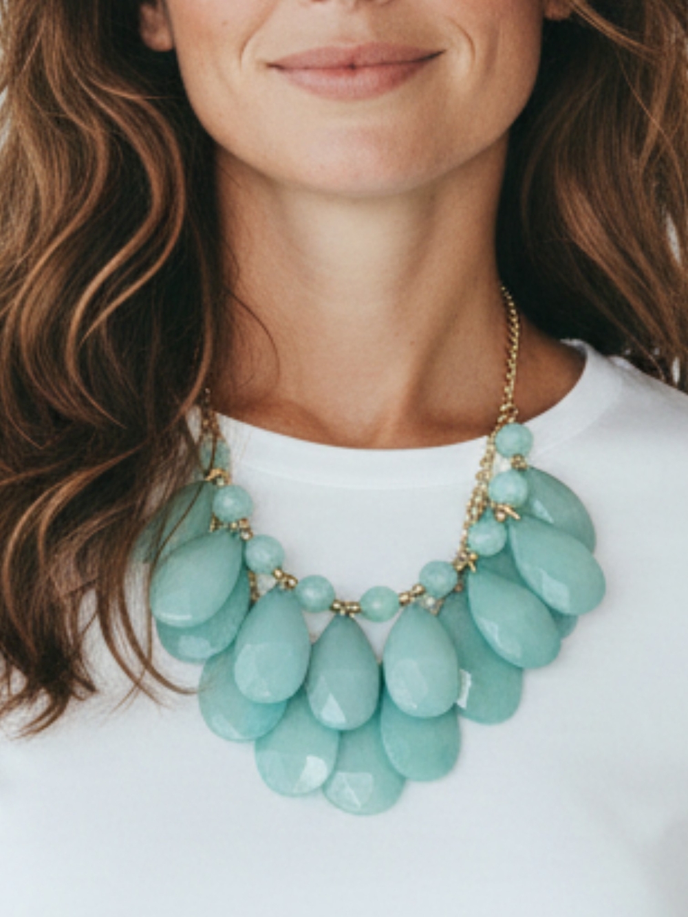 Lucite Aqua Teardrop Statement Necklace